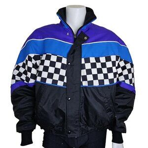 Snowmobile Jacket Mens L Purple Black Checkerboard Vtg USA Sno Rider Thinsulate